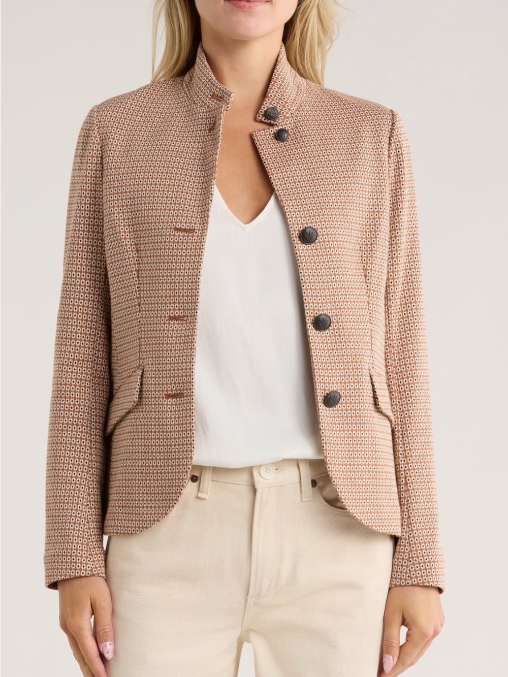 Rag & Bone Sadie Jacquard Blazer Brown Multi Geometric Stand Collar Size 0